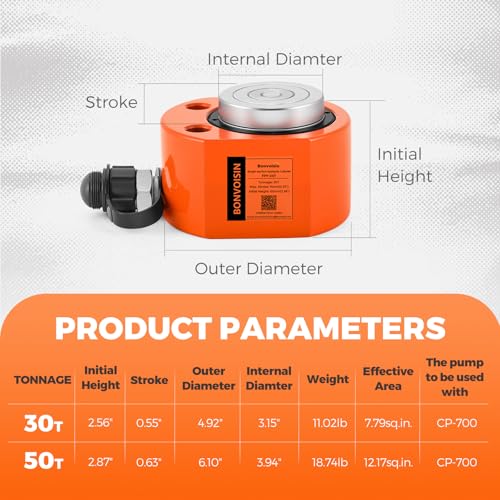Image of Bonvoisin Hydraulic Ram Cylinder 30T Hydraulic Cylinder Jack Porta Power Ram 0.55 inch Stroke Low Profile Lifting Cylinders for Machinery Shipbuilding Bridge Construction