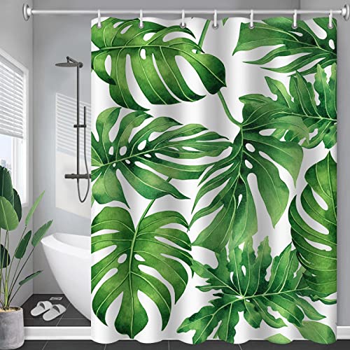 HSFFBHFBH Feuilles Vertes Tropicales Plante Long Rideau de Douche avec 12 Crochets Bain de lit étanche et au-delà décor de Baignoire de Salle de Bain 90x200cm(WxH) Cover