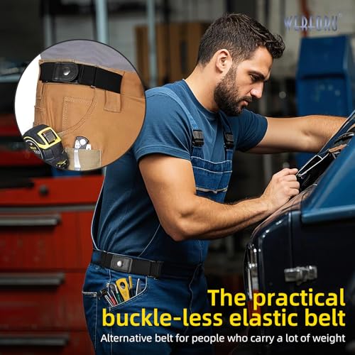 WERFORU Men 2 Loop No Buckle Elastic Belt for Women Men side belts, Fit 1.5 Inch Belt Loop2