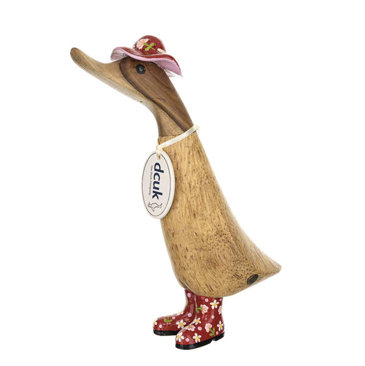DCUK Floral Wellies and Hat Design Wooden Duckling - Red
