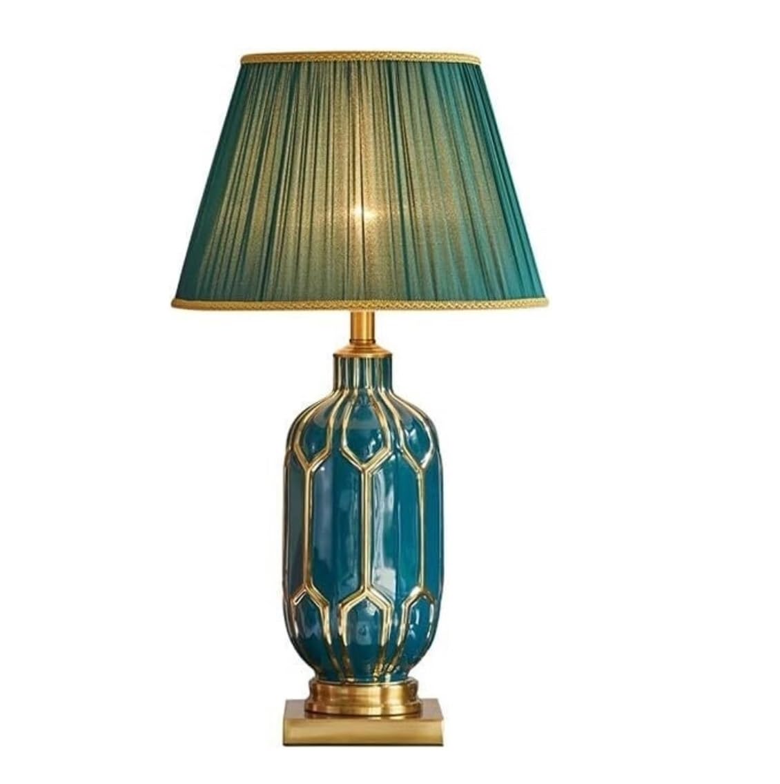 asdchZen Desk Lamps For Reading Glazed Ceramic Bedside Lamp Fabric Lampshade Table Lamp Fabric Lampshade Nightstand Lamp For Bedroom Living Room Lamps For Living Room