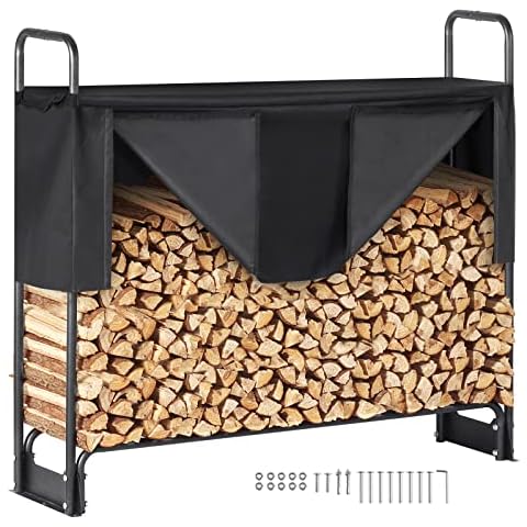 VEVOR Kaminholzregal Metall 132x36x117cm Brennholzregal Stahlrahmen Pulverbeschichtet Kaminholzunterstand 200kg Cover