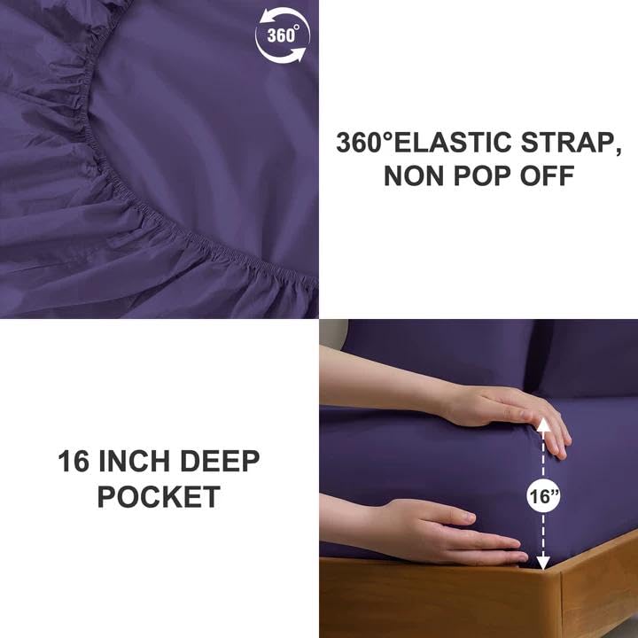 4 Pieces Queen Size Sheets Set, Breathable & Cooling Queen Sheet Set-Purple - image 6