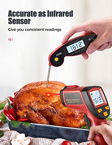 Habor Instant Read Meat Thermometer, IPX6 Waterproof Digital Cooking Thermometer with Auto Rotating Backlit Display and Magnet, Ultra-fast Food Thermometer for Kitchen BBQ Milk Grill Candy