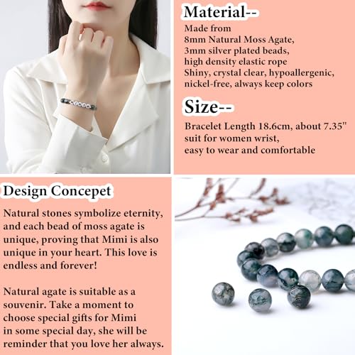 Image of Natural Moss Agate Bracelet for Nana /Gigi /Mimi /Great Grandma Christmas Gifts