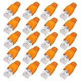 ShipeeKin 20x Geschirmte RJ45 Stecker, CAT5e CAT5 CAT6 Cat6e Crimpstecker UTP STP 50U Vergoldet LAN Kabelstecker mit Silikon Schutzhüllen(Orange)