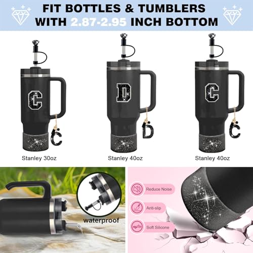 Hpebl 6PCS Black for Stanley Cup Accessories Set 30/40 OZ Bling Rhinestone Initials Charms for Stanley Decorations Tumbler Accessories Including Diamond Straw Topper, Spill Stopper（Letter D） - image 4