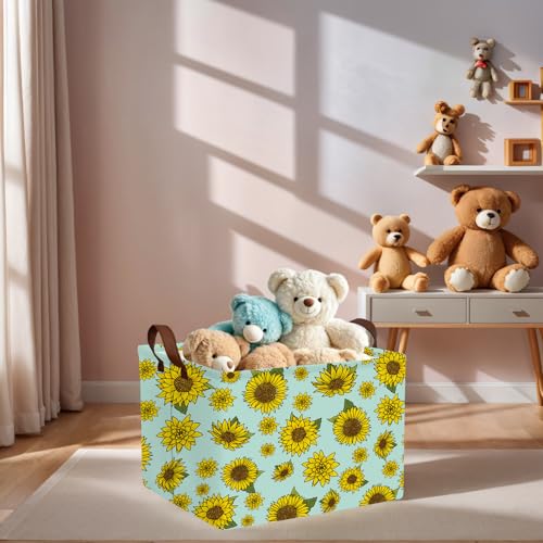 Image of Cute Rectangle Storage Basket, Sunflower | Gift Basket Collapsible, Toy Bin, Nursery Playroom Bedroom Decor, Baby Child