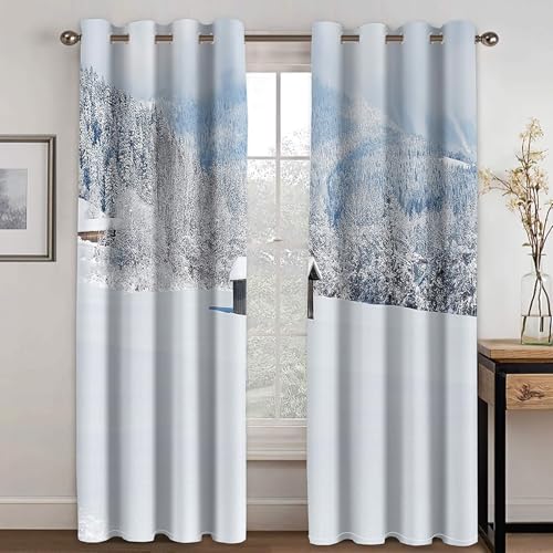 Cortinas de casa de campo de dos paneles bicolor gris y blanco para ventanas rústicas 3
