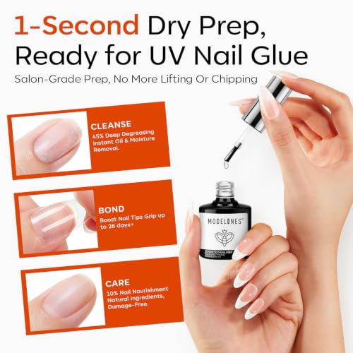 Image of modelones 10 in One Gel Nail Glue and Dehydrator & Primer Nourishing Prep Kit for Nail Tips, Acrylic & False Press On Nails, Strong Adhesive Bond for Long-lasting Nails Base Coat Supports Growth