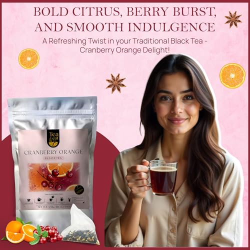Image of Tealeaf & Co. Cranberry Orange Black Tea Bags Blended with Fresh Herbs and Spices - Organic Black Tea Bags with Orange Peel, Star Anise & Hibiscus - Low Caffeine - Gluten Free - 50 Teabags
