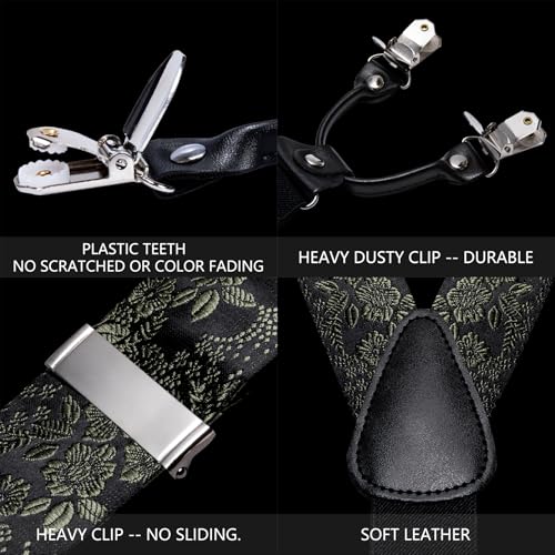 Image of Barry.Wang Men Suspender Set with Necktie Elastic Y Type Heavy Duty 6 Clips Braces Tie Handkerchief Cufflink Pin 6PCS