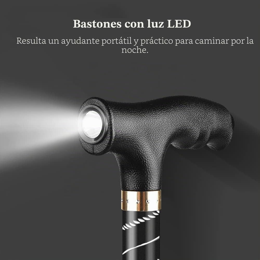 Bastón de Caminar Ajustable en Altura para Hombre y Mujer, caña de Caminar OOCOME Ajustable con luz LED y Puntas de Goma, caña de Caminar de Aluminio para Personas Mayores, Ancianos