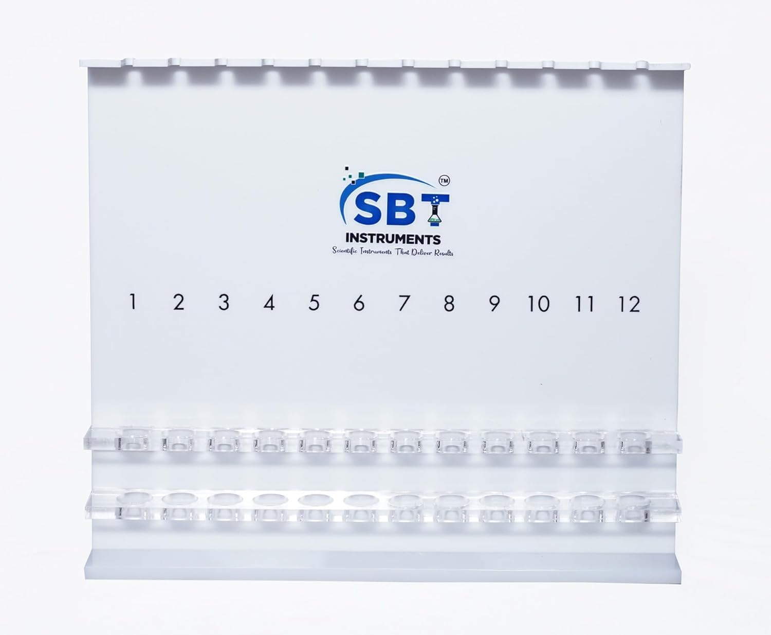 SBT Instruments ESR Tube Stand Laboratory Test Tube Rack, 12 Positions, White Acrylic Display Stand with Numbered Slots