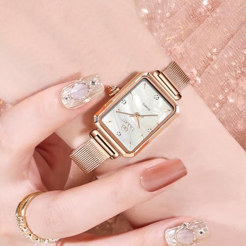 Stainless Steel Watches for Women,Classisc Dial Mesh Bractelet Ladies for Small Wrists Rectangle Face,Exquisite Crown,Vintage Waterproof,reloj para Mujer2