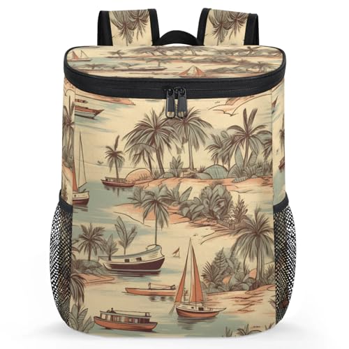 CNNINGYI Insulated Cooler Backpack 30 Cans, Palm Trees Leak Proof Cooler Bag, Lightweight Backpack Coolers for Picnic Fishing Hiking Camping Park Beach, Sea Beach