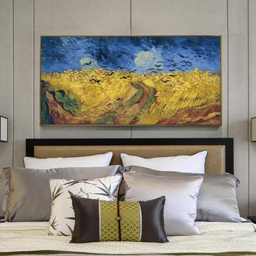 Peinture Van Gogh Champ de blé avec corbeaux : grand tableau encadré anti-reflet pour salon