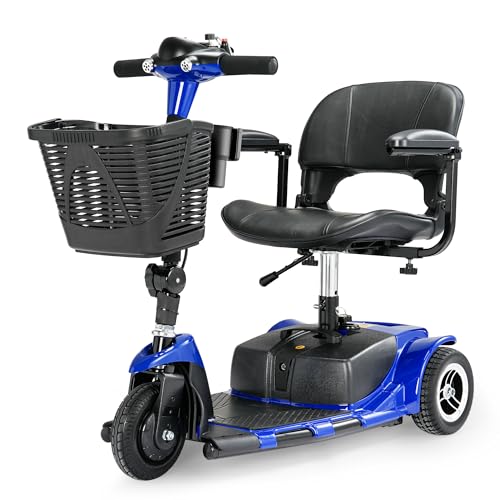 Image of 3 Wheel Mobility Scooters for Adults，Collapsible Electric Powered Wheelchair，Portable Compact Motorized Scooter for Travel，Long Range Power，Battery with Charger，Basket and Cup Holder (Blue)