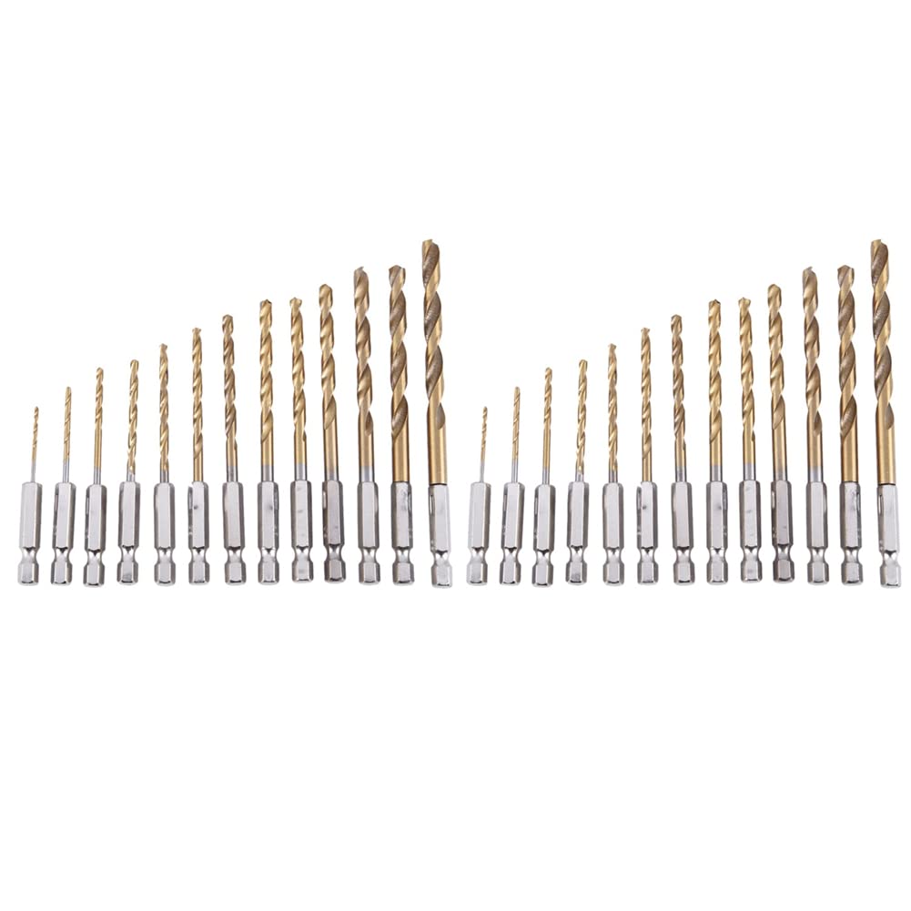Jnchdghwa Gold & Silver 26Pc Hss Titanium Coated Drill Bit Set With 1/4Inch Hex Shank