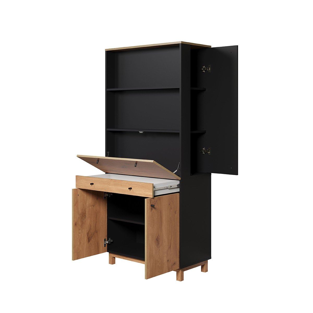 trendteam smart living - Sekretär Schreibtisch Multifunktionsschrank - Wohnzimmer - Solution - Aufbaumaß (BxHxT) 76 x 175 x 41 cm - Farbe Navi Blau mit Viking Eiche - 221400833