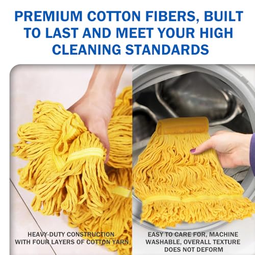 Image of 4 Pack Commercial Mop Heads, Looped-End String Wet Mop Replacement, Heavy Duty Mops, Industrial Mop for Floor Cleaning, Home, Kitchen, Office (2 Blue /2 Yellow)