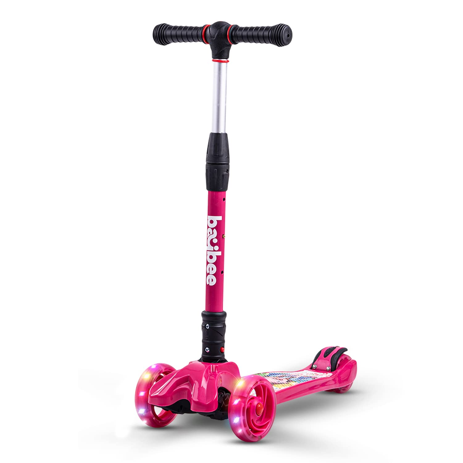 Baybee Flash Scooter for Kids, 3 Wheel Kids Scooter Smart Kick Scooter with Foldable & Height Adjustable Handle, LED PU Wheels & Rear Brake, Skate Scooter for Kids 3 to 8 Years