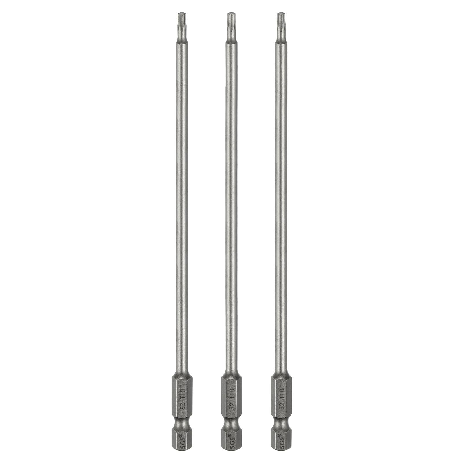 sourcing map 3pcs T10 Torx Head Screwdriver Bit 1/4" Hex Shank 6" (150mm) Long Magnetic No Hole Tip Tamper Proof 6 Point Star Screw Driver Drill Bits S2 Steel Industrial Power Screwdrivers