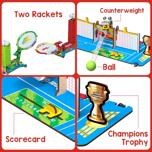 Image of Smartivity DIY Tabletop Tennis Game for Kids Age 6-12 Years | Build a 2-Player Mechanical Tennis Game with Scoreboard | STEM Engineering Toy | Indoor Family Game | Birthday Gift for Boys & Girls