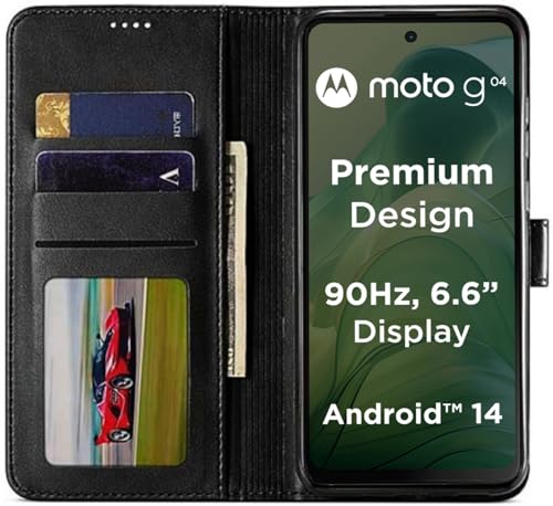 Image of SHINESTAR Motorola Moto G04 / Moto G04s Flip Back Cover | PU Leather Flip Cover Wallet Case with TPU Silicone Case Back Cover for Motorola Moto G04 / Moto G04s - Classy Black