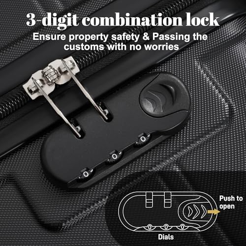 Image of 6 Pcs ABS Hardshell Luggage Set Spinner Wheel Suitcase Suitcase All Black