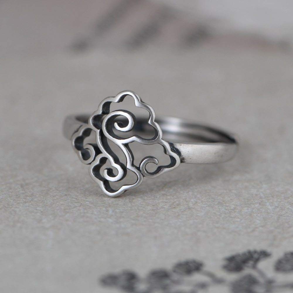 Retro hollow us cloud pattern s925 anneaux en argent ajustable - 6