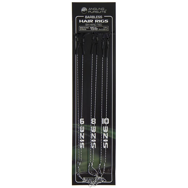 NGT Barbless Mixed Pack of 6 Hair Rigs -in THREE SIZES (Size 10, 8 and 6 - TWO of Each Size)