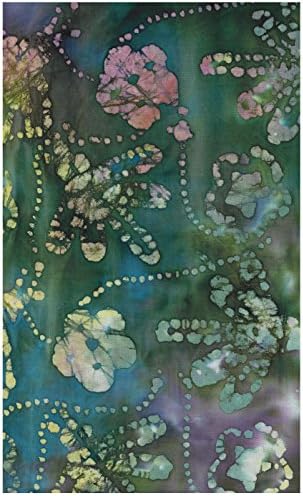Java Block Printed (Tjap Stamped) Puffy Clouds & Palm Fronds on Jewel Tone Mardigras Mottled Bali Tie Dye (Ikat) Batik Gradation ~ HALF YARD!! ~ #66716 Quilt 100% Cotton 44" Wide