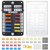 Kohree 12 Fach kfz Sicherungshalter 12 Volt, kfz Sicherungskasten 12V mit LED-Anzeige, 30 Sicherungen, Sicherungsclip, Aufkleber, Schrauben, 12V Fuse Block für Auto, Boot, Boot, Wohnmobil