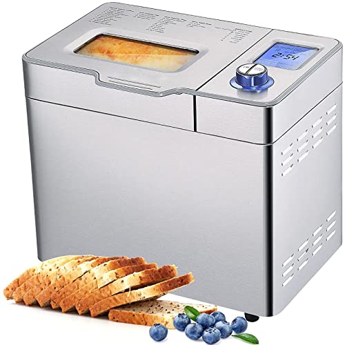 MEYKEY Brotbackautomat mit bis zu 900 g Kapazität, intelligente und automatische Programme, 3 Brotgrößen, 550 W, 36 x 22 x 30 cm, Silber