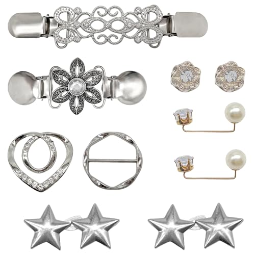 Image of 10Pcs Waist Brooch Pins Dress Back Clips T-shirt Tie Clips Waist Cincher Tightening Waistband Cardigan Clip Vintage Sweater Shawl Clips Decorated Safety Pins Collar Brooch for Women Girls Wearing