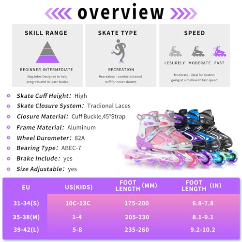 Image of Nattork Blade Roller Skates for Boys with Light Up Wheel, Outdoor & Indoor Illuminating Black Inline Skates for Boys Little Kids Toddler Ages 5-8 4 5 6, Beginners