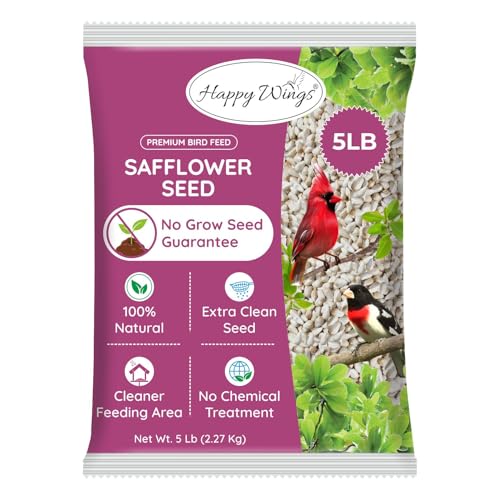 Happy Wings Safflower Seeds Wild Bird Food - 5 Pounds I No Grow Seed I Bird Seed for Wild Birds