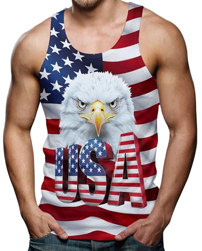 RAISEVERN Mens Tank Top American Flag Sleeveless Tees Shirt Gym Workout USA Patriotic 4th of July Independence Day Tops Summer Beach Rave Graphic T-Shirt