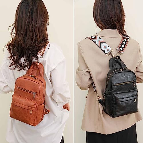 Practical Sling Bag Convertible Backpack Daypack for Women Ladies Satchel Chest Bag Wide Strap PU Leather Fashion Chic2