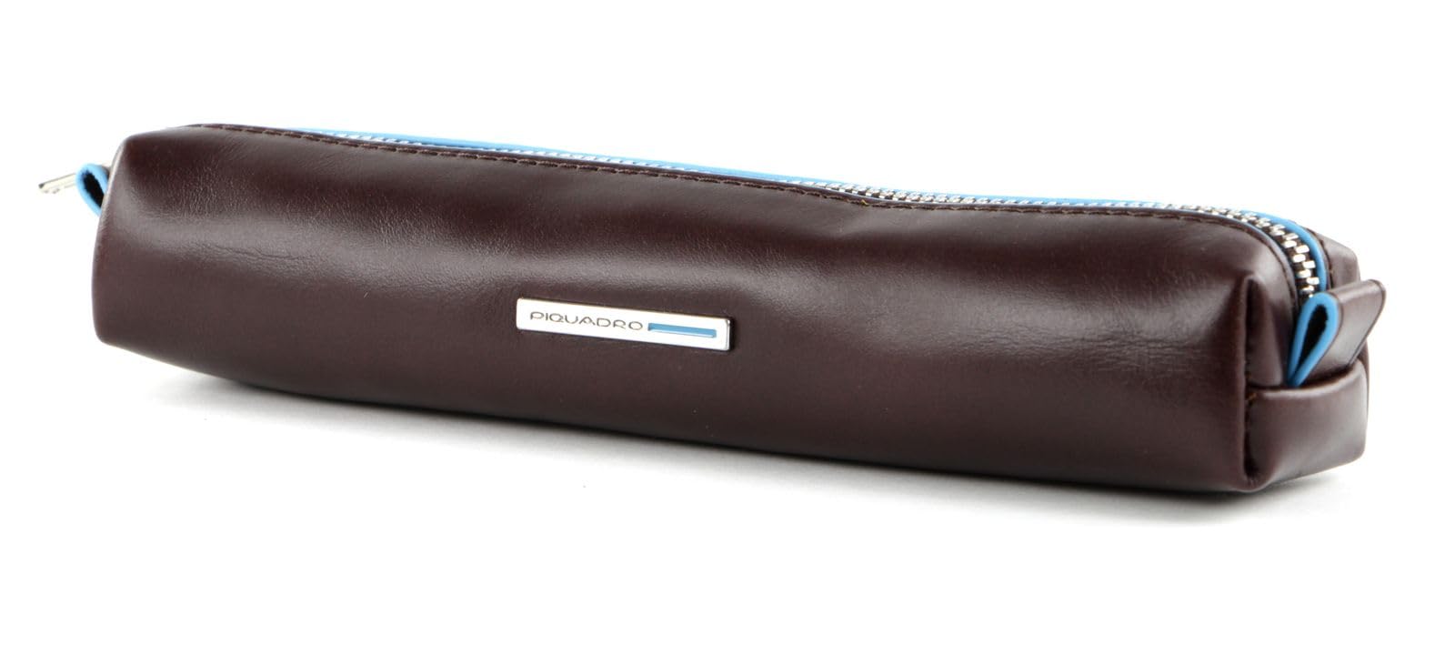 PIQUADRO - Astuccio Portapenne in Pelle Blue Square - Unisex - Mogano | Salvaspazio, Foderato, Interno protetto, Ufficio e studio, Scrittura