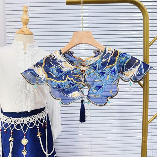 Chinese Ancient Embroidered Feathered Yunjian Shawl Scarf Vintage Beaded Tassels False Collar Capelet Boleros3