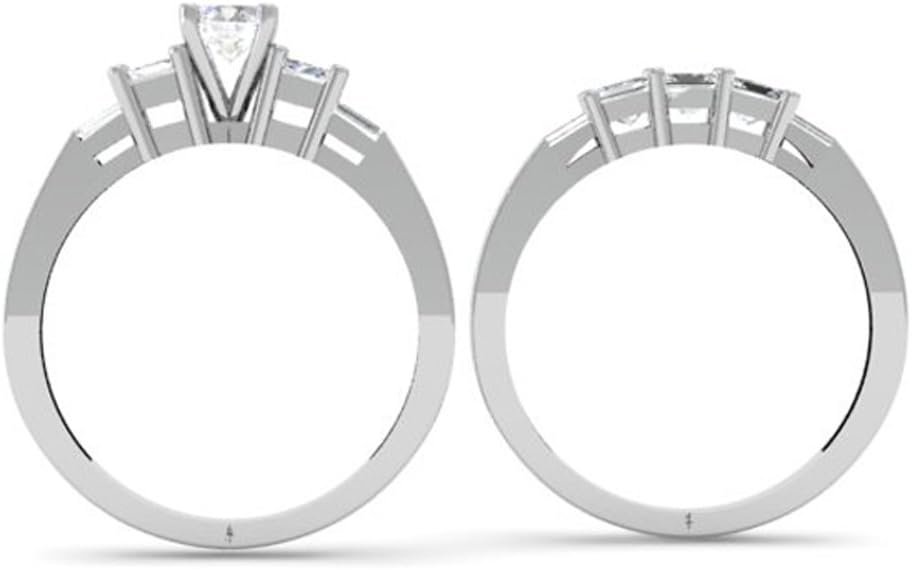 Dazzlingrock Collection 1.50 Cttw 14k Round, Princess & Baguette Diamond Womens Bridal Ring Band Set 1, Solid White Gold - Image 4