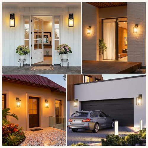 LTBLIGHT 2-Pack Dusk to Dawn Outdoor Porch Light Black-Gold Security Lights - image 6