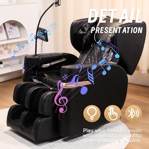 GDFStudio Zero Gravity Massage Chair Recliner, Full Body Air Pressure System with Heat, Foot Roller Therapy, Bluetooth Audio, Automatic Programs, Easy Move Design for Home Office, Black - Image 6
