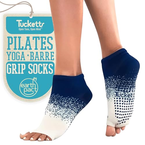 Tucketts Anklet Toeless Pilates Socks with Grips for Women, Non-Slip Ankle Toeless Yoga Socks with Grips for Barre, Size 5-13