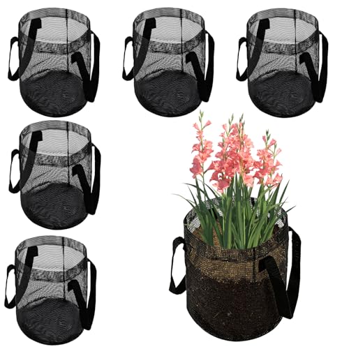 6PCS Mesh Aquatic Pond Plant Baskets 1 Gallon Round Pond Planting Bags Aquatics Planter Pot Water Lily Growing Container with Handles for Lotus Bog Plant Garden Terrestrial Plants 7.9 H x 5.9 Dia