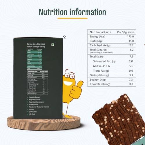 Image of ANAVRIN Choco Krispie Protein Bar - 15g Protein, 4g Fibre in each Bar (6 Bars x 50gm) Goodness of Dates, No Added Sugar, No Soy, No Preservatives High Protein Energy Bar, Healthy Snack