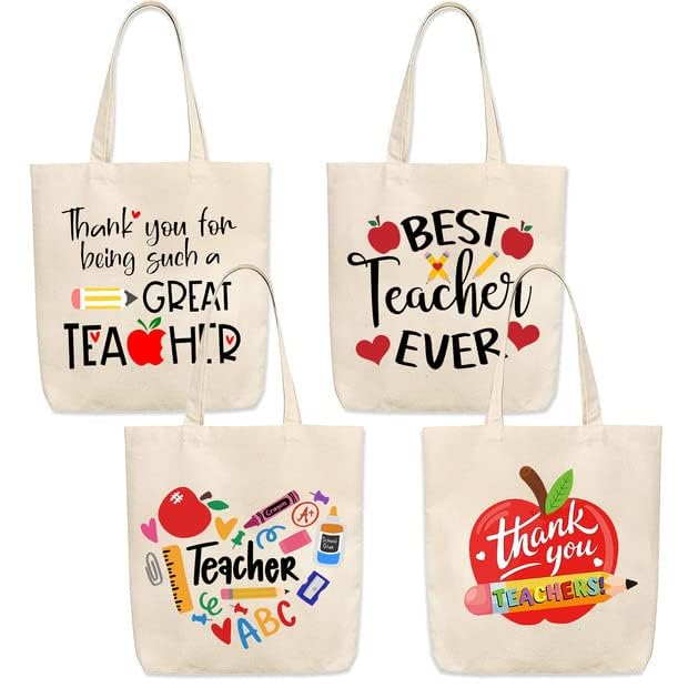VDESFUEBY 4pcs Teacher Appreciation Tote Bags Teacher Appreciation Gifts for First Day of School (white)