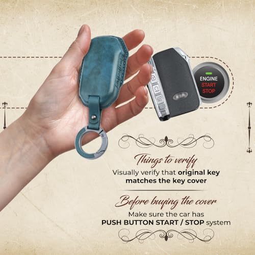 Image of Keyzone Vintage Leather Key Cover fit for Kia Seltos, Sonet 2023 Facelift 4 Button smart Key (VL-Blue)